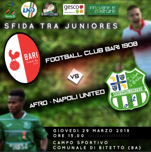 Afro-Napoli United tra i professionisti per un giorno, organizzata un amichevole con la Primavera del Bari