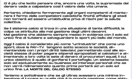 Ultras riuniti: 360 gruppo in Europa dicono no alla ripartenza